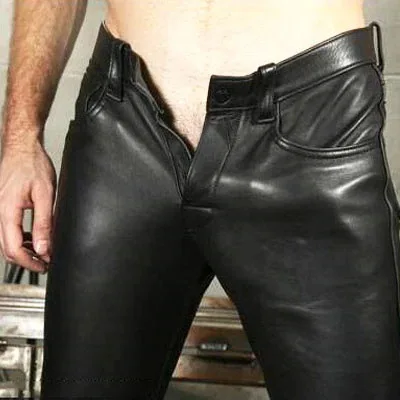 

2024 New Elastic Slim Men's PU Leather Men's Trousers Leggings Men's PU Leather Motorcycle Trousers