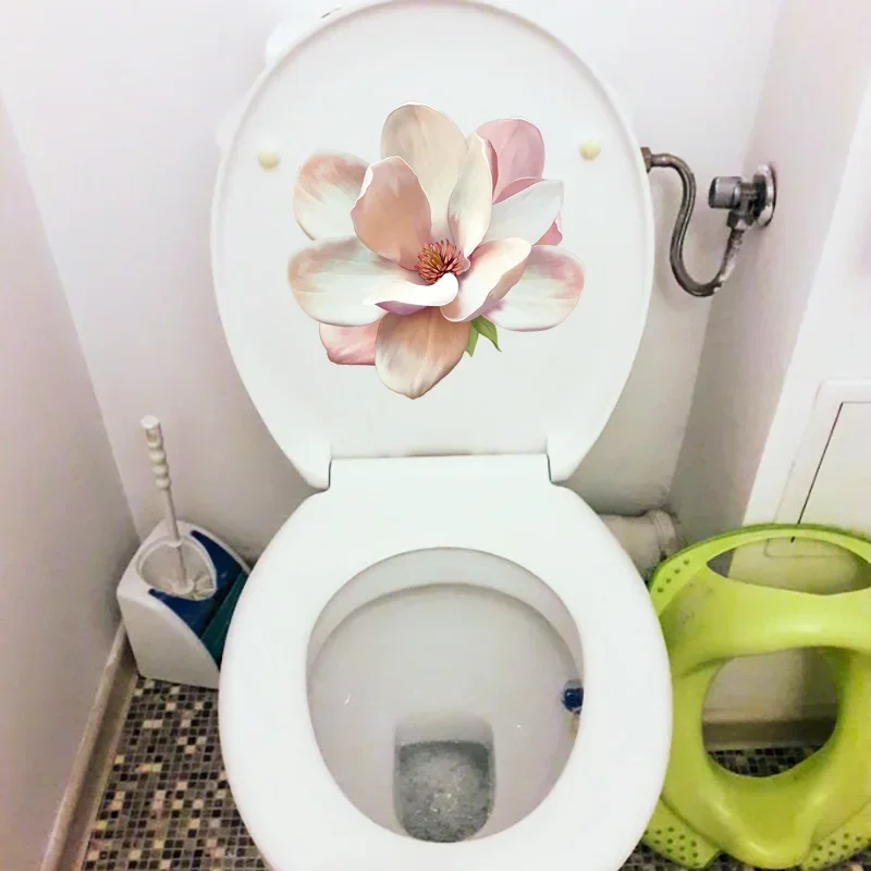 Pink Rose Romance Toilet Sticker Bathroom Toilet Cover Sticker Wall Stickers Wc for Home Decoration Restroom Decor