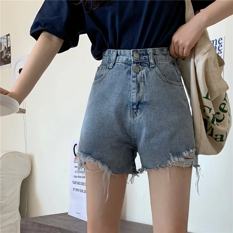 2021 Summer New High Waist Jeans Shorts Women Loose Thin A-line Wide Leg Pants Hot Pants Button Tide Fashion Denim Shorts Female zara shorts