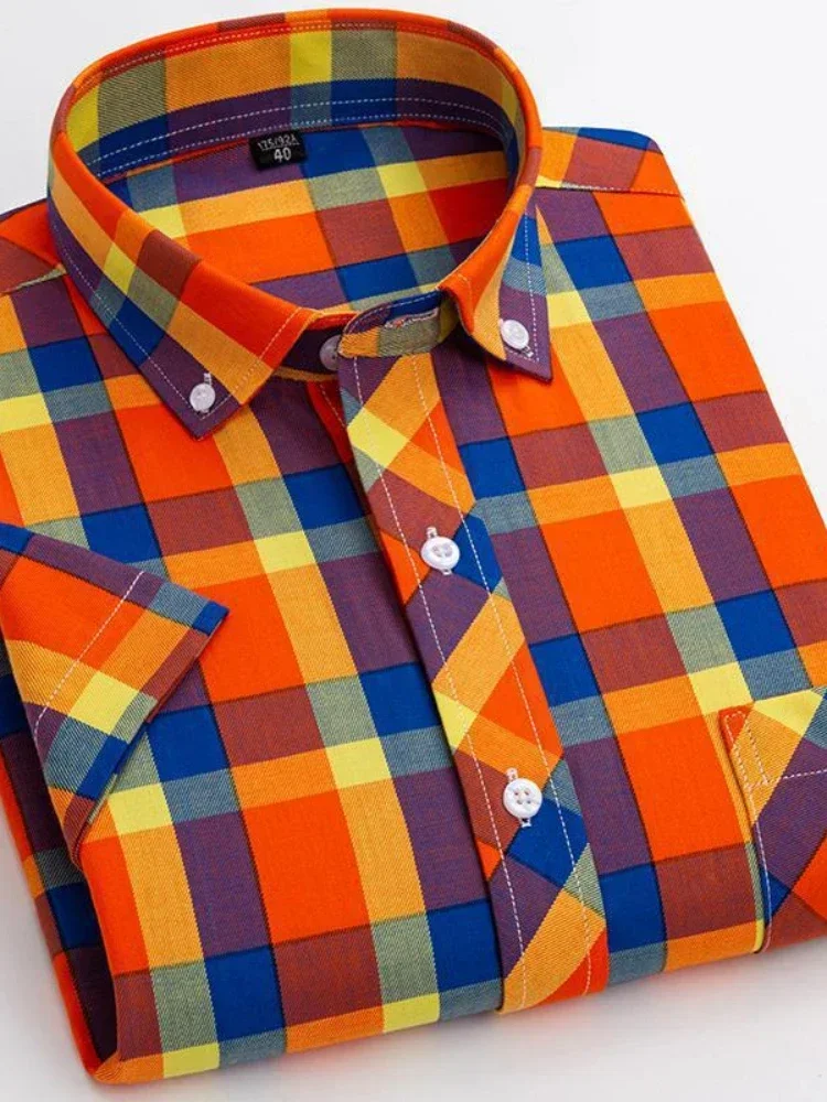 100% Cotton Plaid Young Men Summer Short Sleeve Casual Shirts Plus Size S-8XL Fashion Super Large casual short sleeved shirt,short sleeved shirt