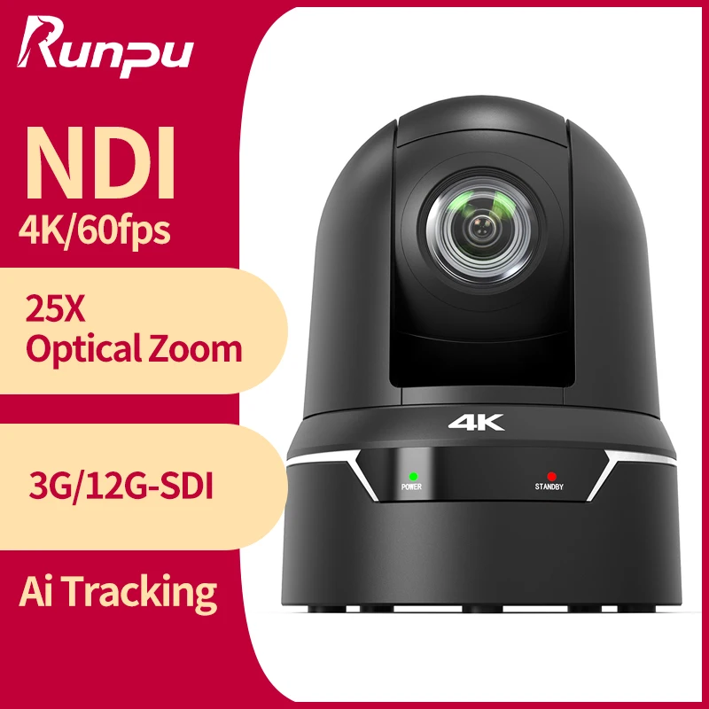 Runpu RP-VX630A 4K 60FPS 25X Optical Zoom 3G&12G-SDI PTZ Video Conference Camera POE IP PTZ NDI Camera for Live Broadcasting