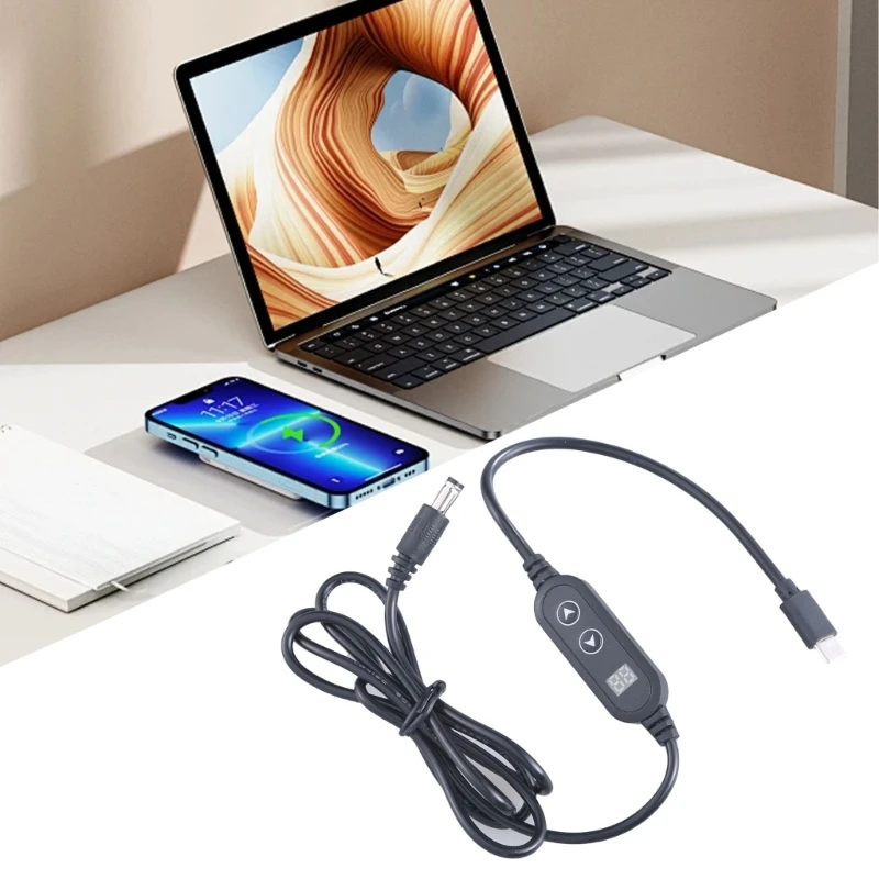 USB C to DC5525 Power Cord Wire Type C to 5.5x2.5mm Voltages Adjustment Cable