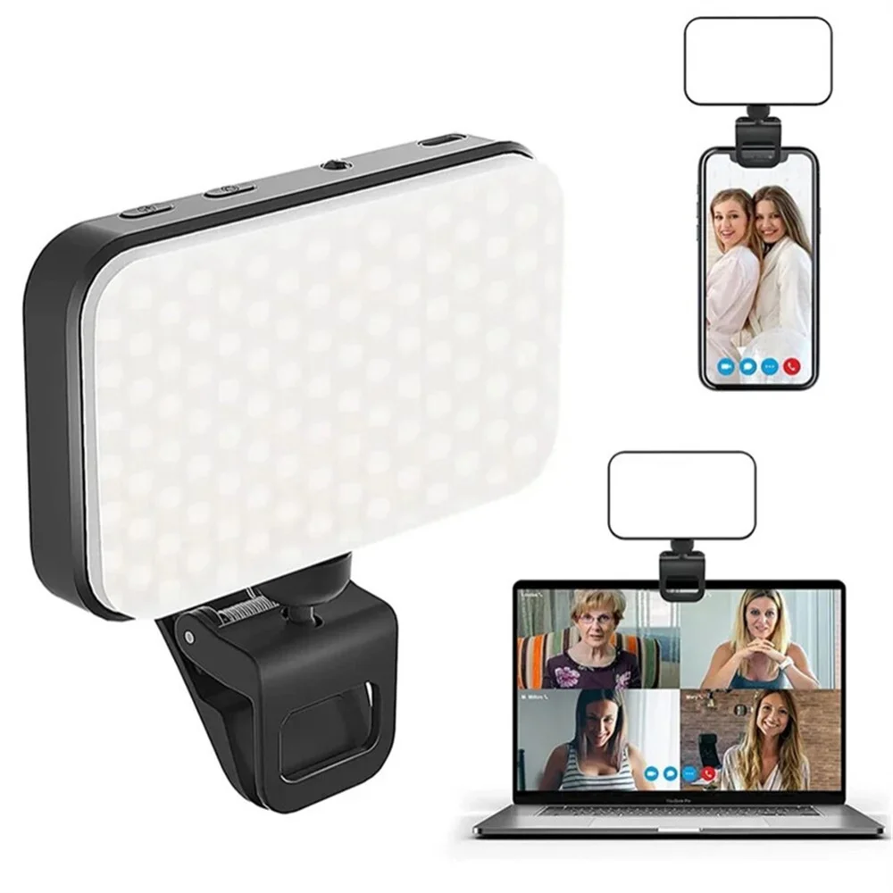 Fill Lamp LED Selfie Light 1000Mah Rechargeable Clip-on Video Conference Light 3 Modes For Cell Phone Tablet Laptop
