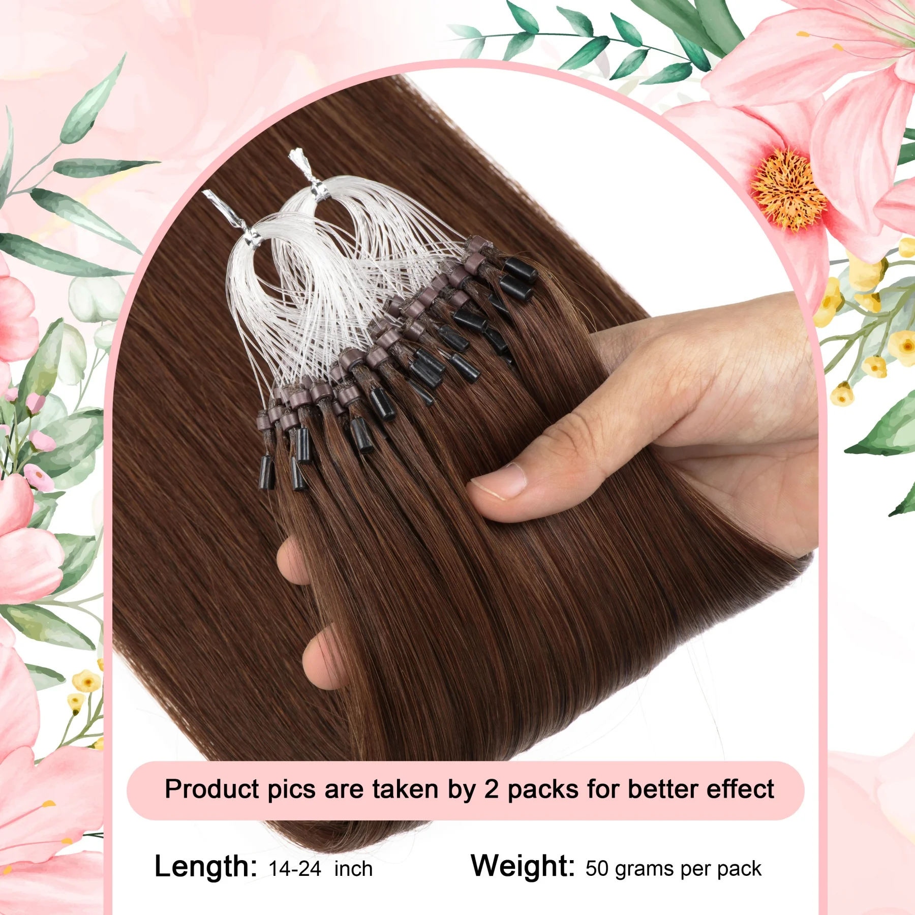 Micro Loop Human Hair Extensions Brown #4 Natural Straight Micro Link Hair Extension Link Extension 50g 1g/s