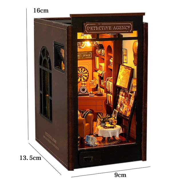 DIY Book Nook Kit Wooden Doll House 3D Puzzle Assembly Model Building Bookend Toy Home Bookshelf Insert Decor With LED Lights 6