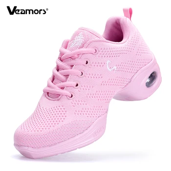 Breathable Women's Latin Dance Shoes Knitted Mesh Modern Jazz Shoes Ballroom Dancing Air Cushion Soft Sole Casual Sports Shoes 1