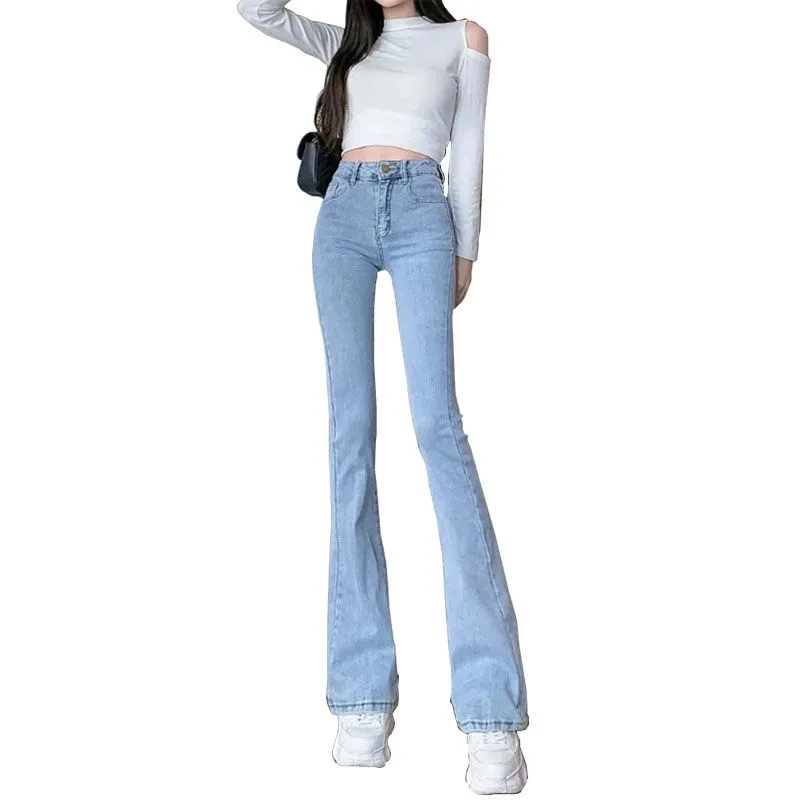여성용 하이 웨이스트 얇은 플레어 바지, 슬림 패션, 다용도 캐주얼 바지, 여성 트렌드, 한국 청바지, 2023 봄 여름 신상