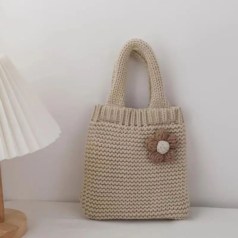 Kids Girls Cute Knitted Hand Bags Applique Solid Hand Bags Cute Photograph Prop Japanese Korean Style Kids Shoulder Bags 5