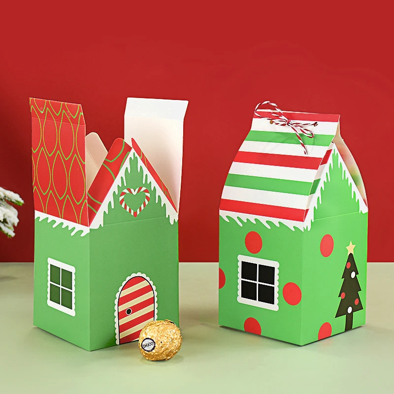 4/12 stücke Hausform Weihnachts geschenk box Süßigkeiten Keks verpackung liefert Weihnachts baums chmuck Haupt dekoration Navidad Neujahr 2025 – Detail 3