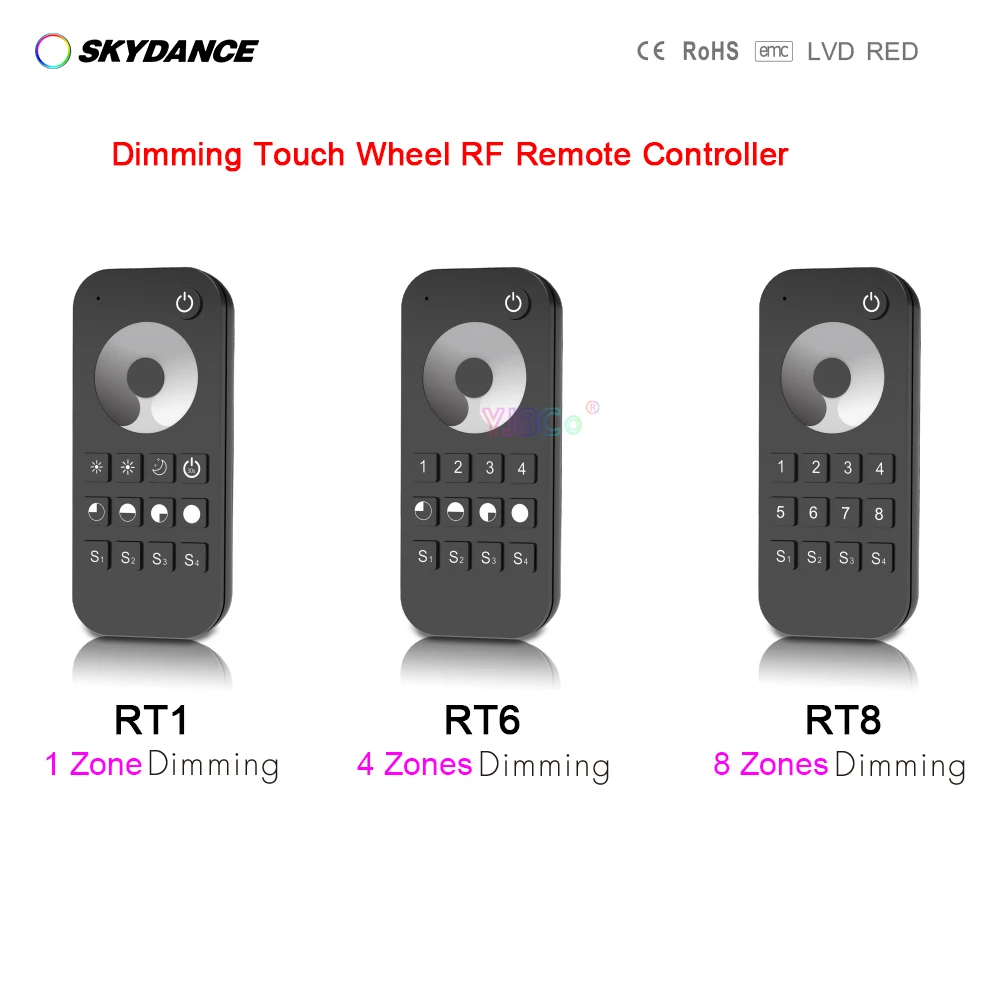 Skydance 1/4/8 zone Dimmer Switch single color/CCT/RGB/RGBW/RGBCCT Touch Wheel LED strip tape Controller 2.4G Wireless RF Remote