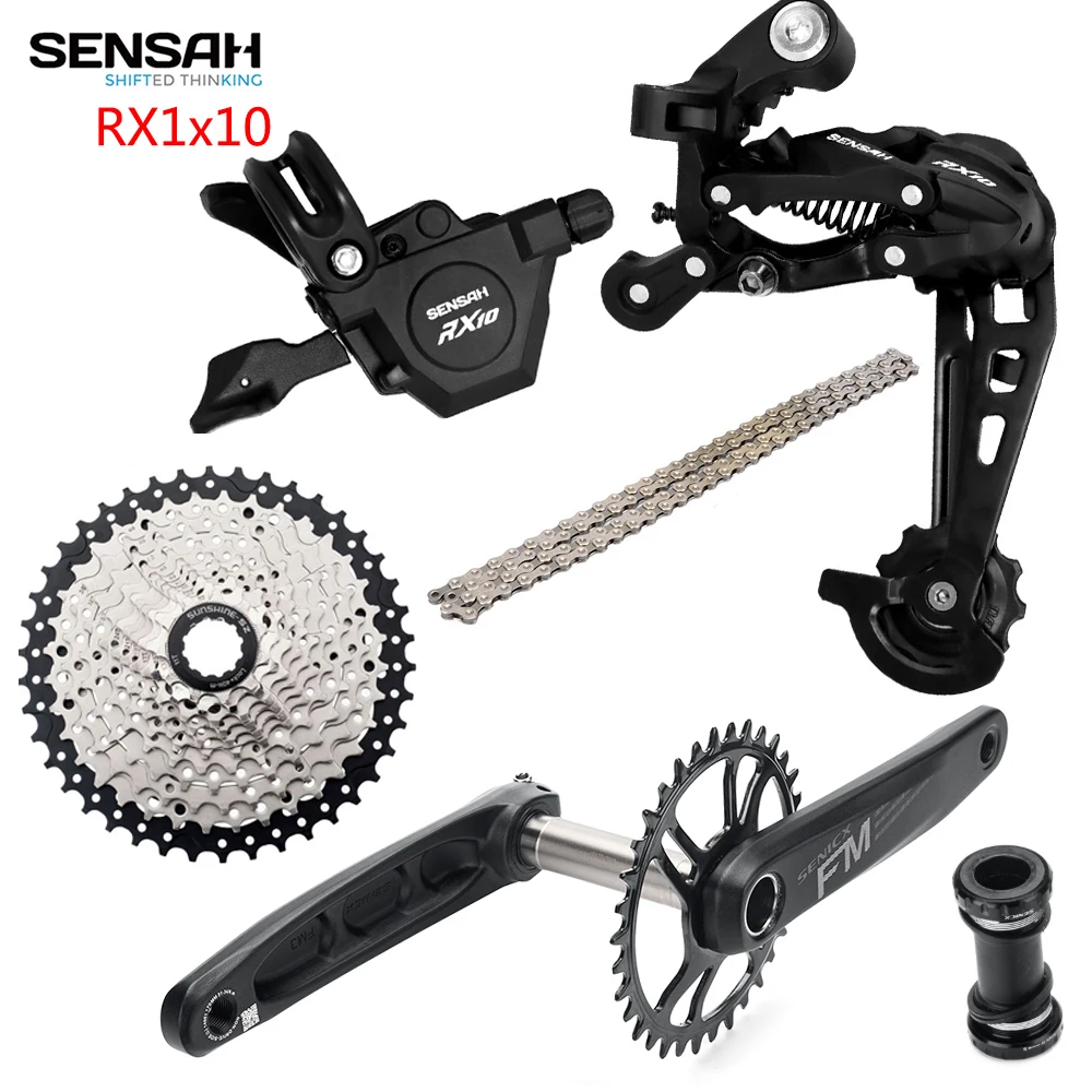 SENSAH MTB RX10 Transmision 1x10 Speed Shifter+derailleur+SENICX FM3 Crankset 165/170/175MM+YBN 10S Chain+36T/42T Cassette+BB