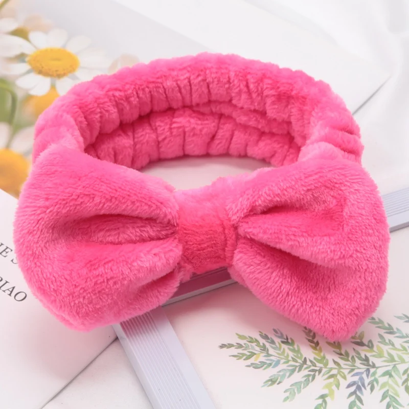 Soft Bow Headbands SPA Yoga Big Solid Color Coral Fleece Elastic Hair Bands Women Washing Face Cute Makeup Hairband Accessories 3