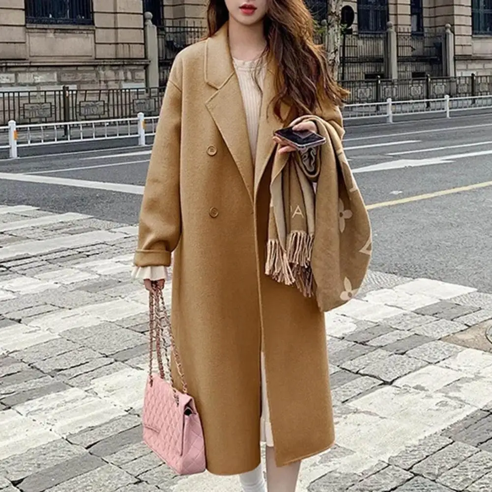 

Fashionable Women Jacket with A Ladylike Touch Women Mid-length Coat with Double Pocket Design Stylish for Warmth for Autumn