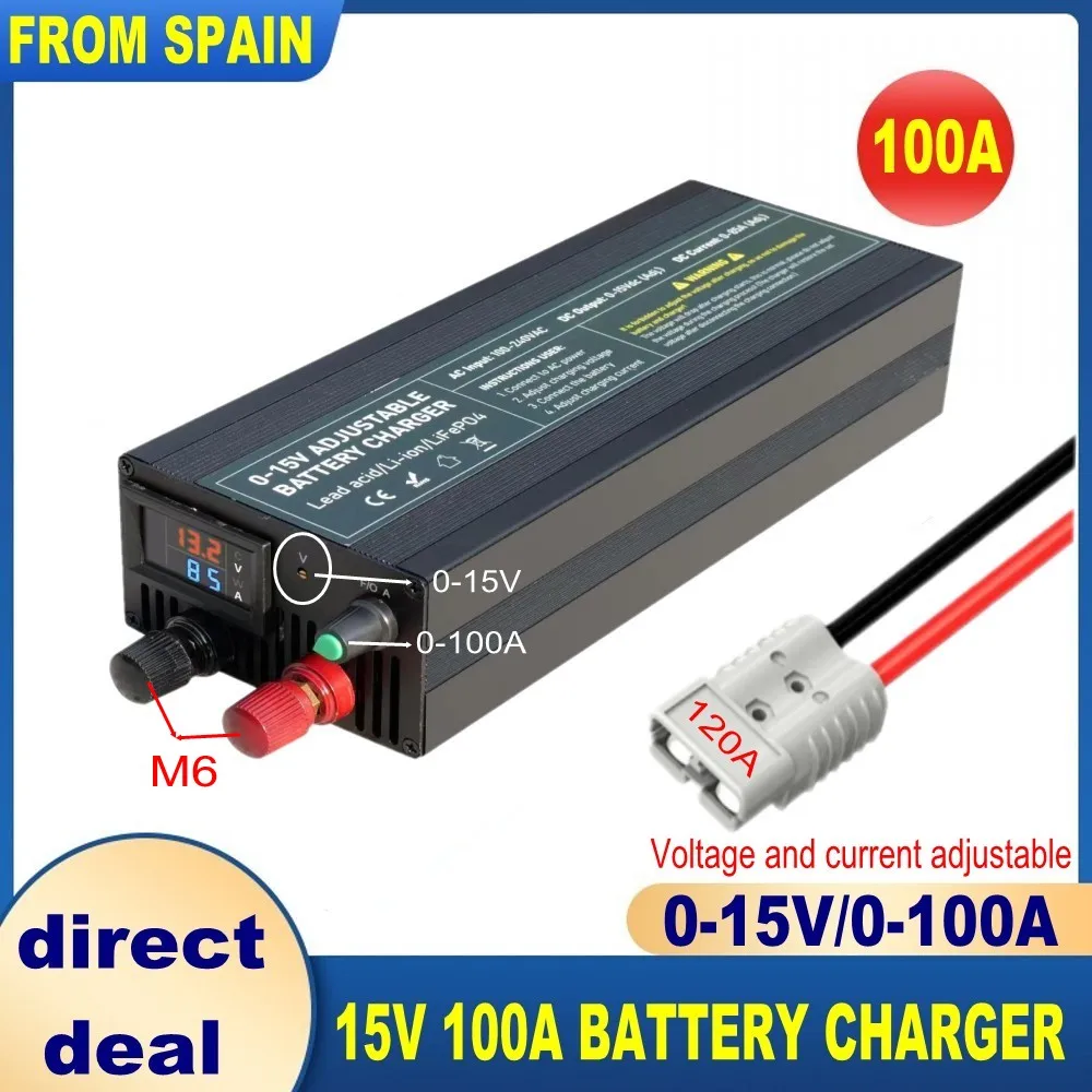12V100A Car Powerful Battery Charger 60a 80A Lithium LiFePO4 Charger Batteries12.6V14.6V 20A 50a Fast High Adapte Display