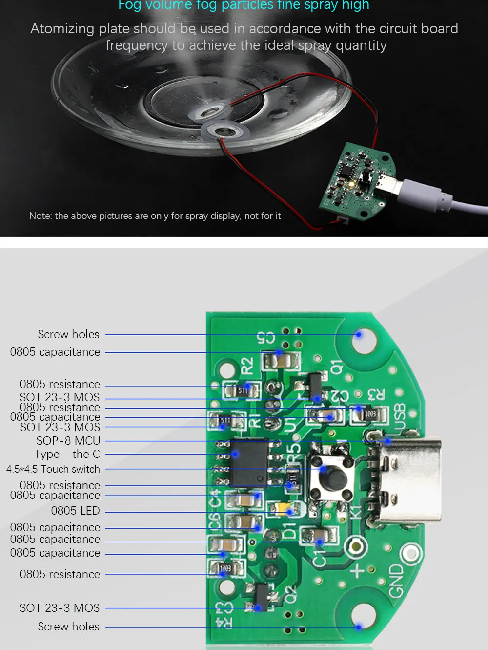 Dual Spray Zerstäubung Modul USB Luftbefeuchter Fahren Platine Zerstäubung Experimentelle Ausrüstung Ultraschall DIY Inkubation – Detail 1