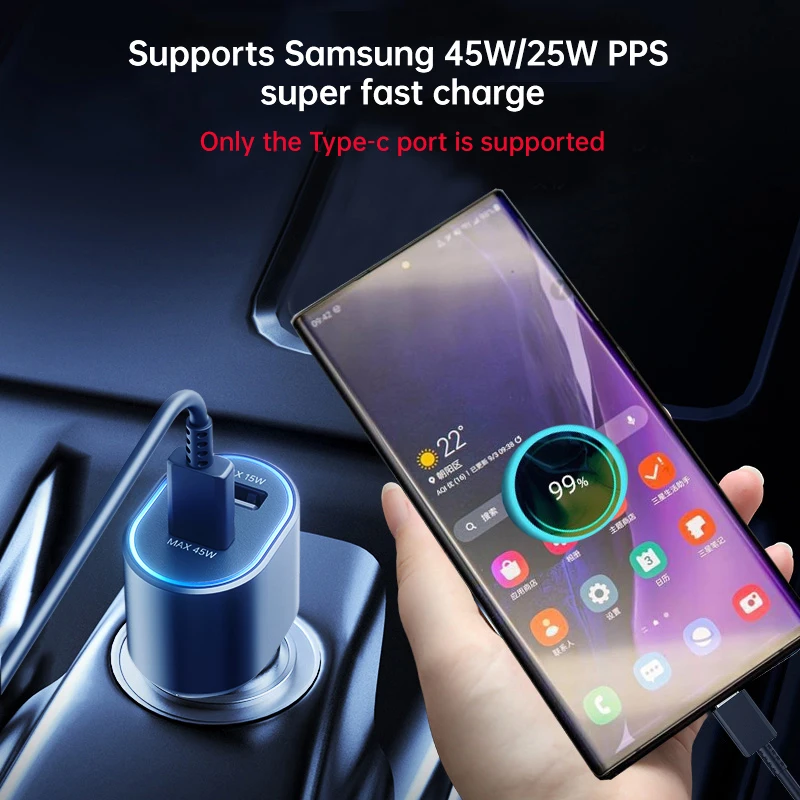 45W Original Type C Car Charger USB A 60W Fast Charging PD Phone For Samsung Galaxy S24 S23 S22 Ultra S21 Note 20 Tab S8 phone charger