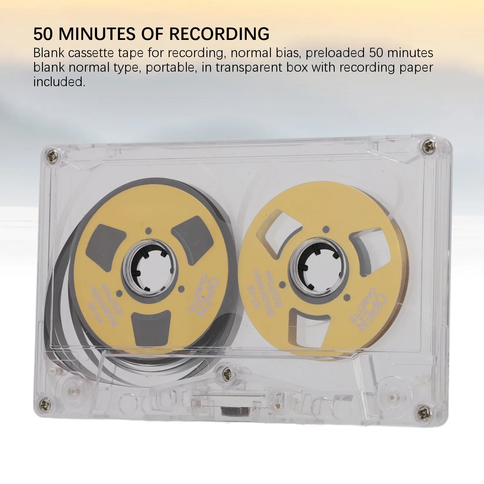Reel to Reel Blank Cassette Tape 50 Minutes Normal Bias Double Sided Metal Sound Recording Cassette Tape with Transparent Box