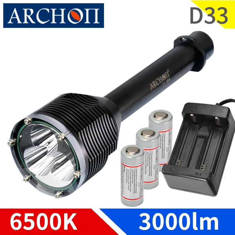 

ARCHON D33 6500K diving light 3*XM-L2 U2 max 3000 lumens LED dive flashlight Underwater waterproof 100m diving torch Underwater