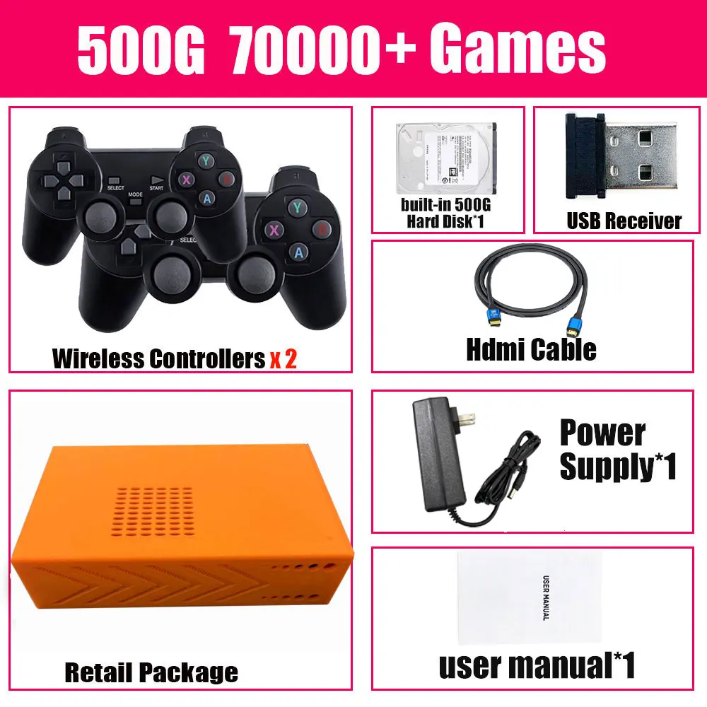 Console retrò per videogiochi Y3 PRO con sistema Batocera 500G/1T 3865U, oltre 70000 giochi per Wii, PS2, PSP, Saturn, GameCube, N64, con controller wireless.