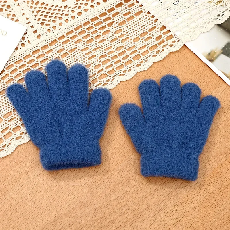 1 Pair Warm Furry Young Kid Gloves Sporty Simplicity Cold-proof Solid Split Gloves for Toddler Autumn Winter Warm Outdoor