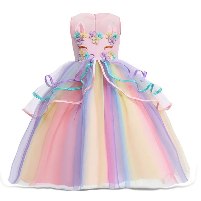Girls Rainbow Unicorn Princess Dress 