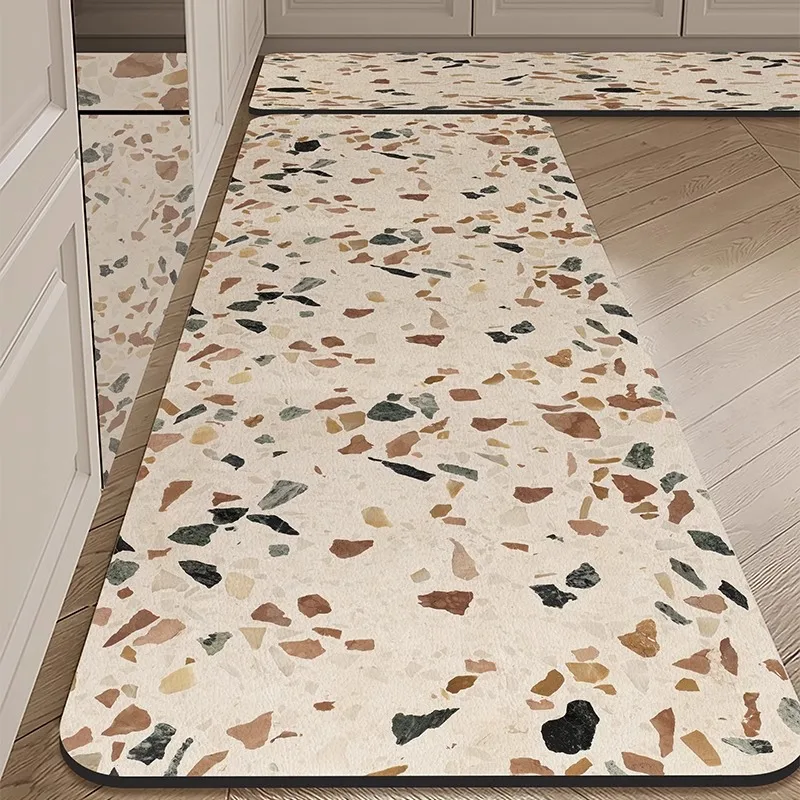 PVC Kitchen Floor Mat Modern Simple Waterproof Oil-proof Carpet Imitation Marble Pattern Large Area Balcony Leather Rug Alfombra