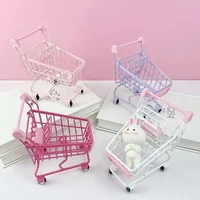 Simulation Supermarket Hand Trolleys Pretend Play Toy Mini Shopping Cart Kids Toys Kids Room Desktop Storage Basket Home Decor 1