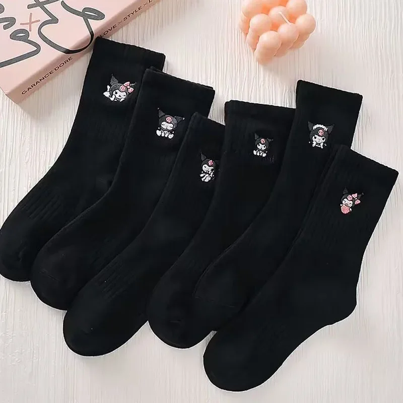 

6Pcs Winter Sanrio Kuromi Long Socks Cute Student Motion Cotton Soft Embroidery Solid color Couple Sock Toys for Girl Gifts