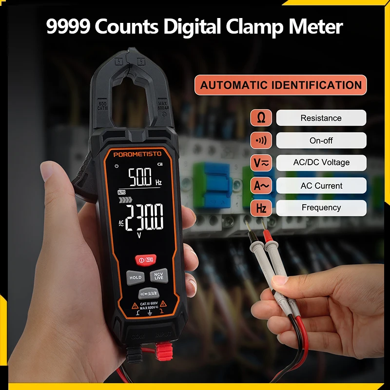 

Large Screen Digital Clamp Meter 9999 Counts AC/DC Voltage Current True RMS Auto Range Temp Capacitance Ohm Hz Ammeter Pliers