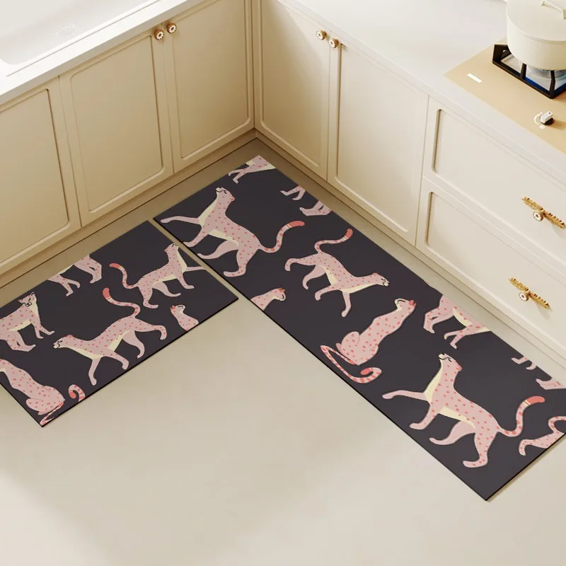 PVC Kitchen Carpet Waterproof Leather Floor Mat Anti-slip Oil-proof Foot Mats Pink Long Carpets Cheetah Home Decoration Rug 2