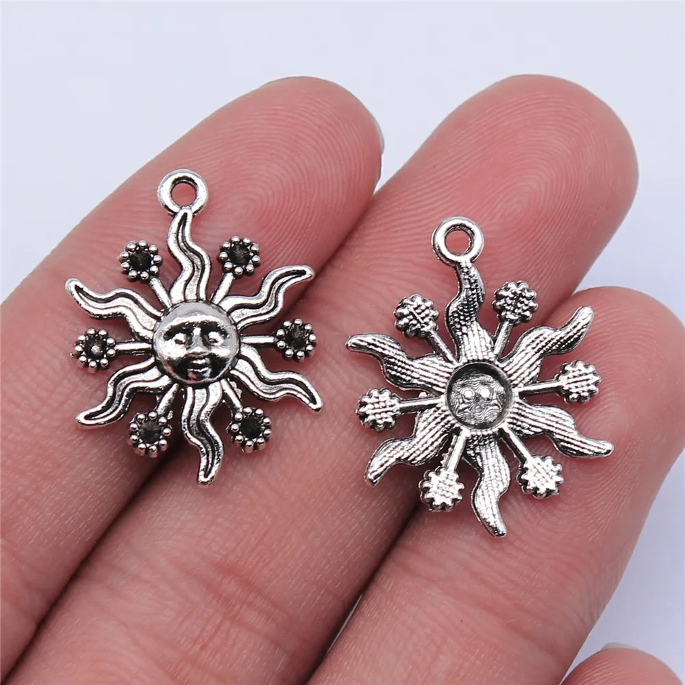 10pcs Antique Bronze & Silver Sun Charms Pendant