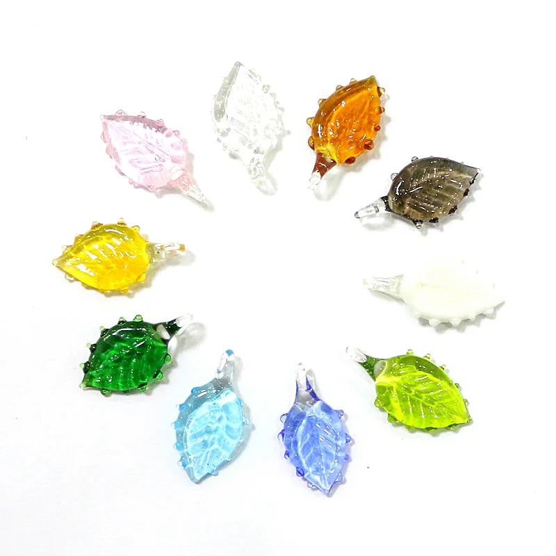 

10PCS Colorful Mini Cute Glass Leaf Charm Pendant Easter Decor Tiny Plant Ornaments Fashion DIY Women Jewelry Making Accessories