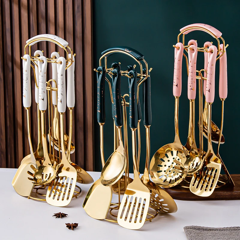 

7pcs Stainless Steel Kitchenware Nonstick Spatula Spoon Cooking Tool Sets with Storage Rack Kitchen Accessories Kitchen Tools