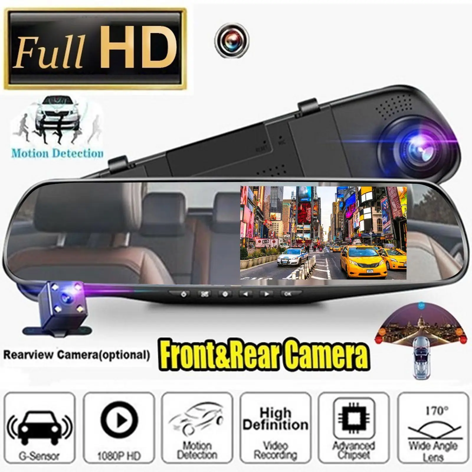 

Bileeko 4.3 Inch Car DVR Dash Cam Rearview Mirror Dual Camera Lens