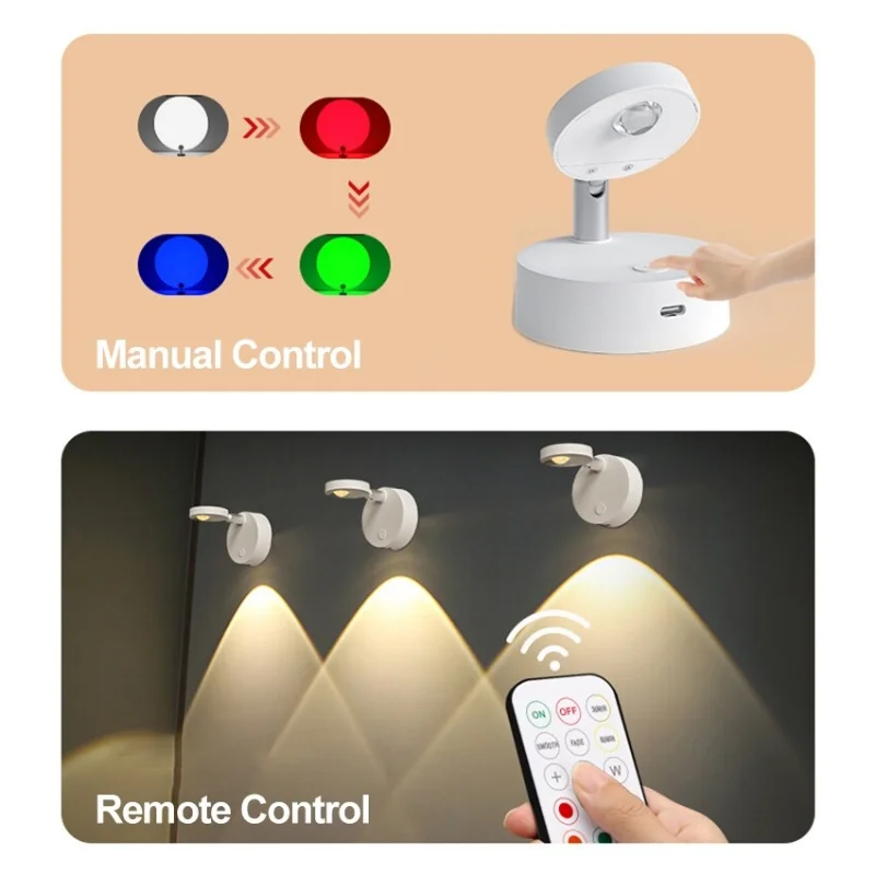 12-Colors Remote Control Spotlight USB Rechargeable Led Night Light Cabinet Lamp for Wardrobe Room Bedroom Lights