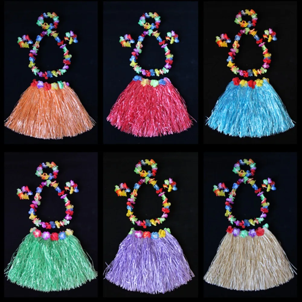 

5pc/set Garland Headband Bracelet Hawaii Fancy Dress Hula Show Costume Set Grass Dress Plastic Fiber 40CM Grass Skirt Ladies