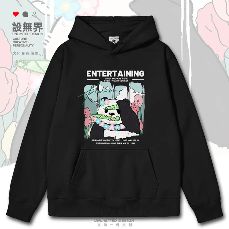 

Original Cute and Fun Panda Eating Bamboo Shoots and Tulip Cute Cartoon mens hoodies sweatshirt printed autumn winter clothes
