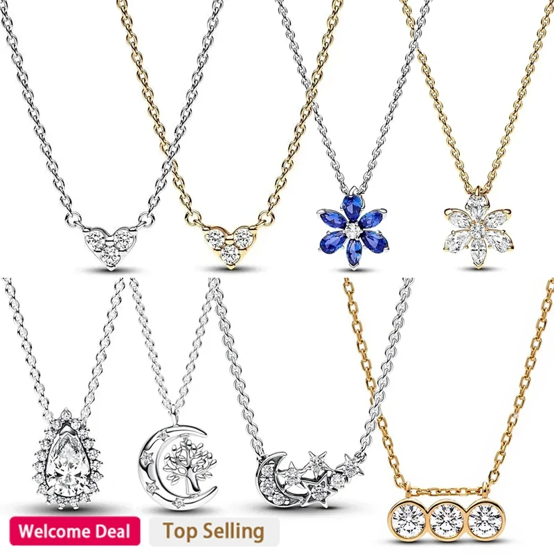 Original Women's Hot Exquisite Blue Pear Blossom Sparkling Water Drop Logo Life Tree Necklace 925 Silver DIY Charm Jewelry наушники hoco w41 charm blue 6931474789273