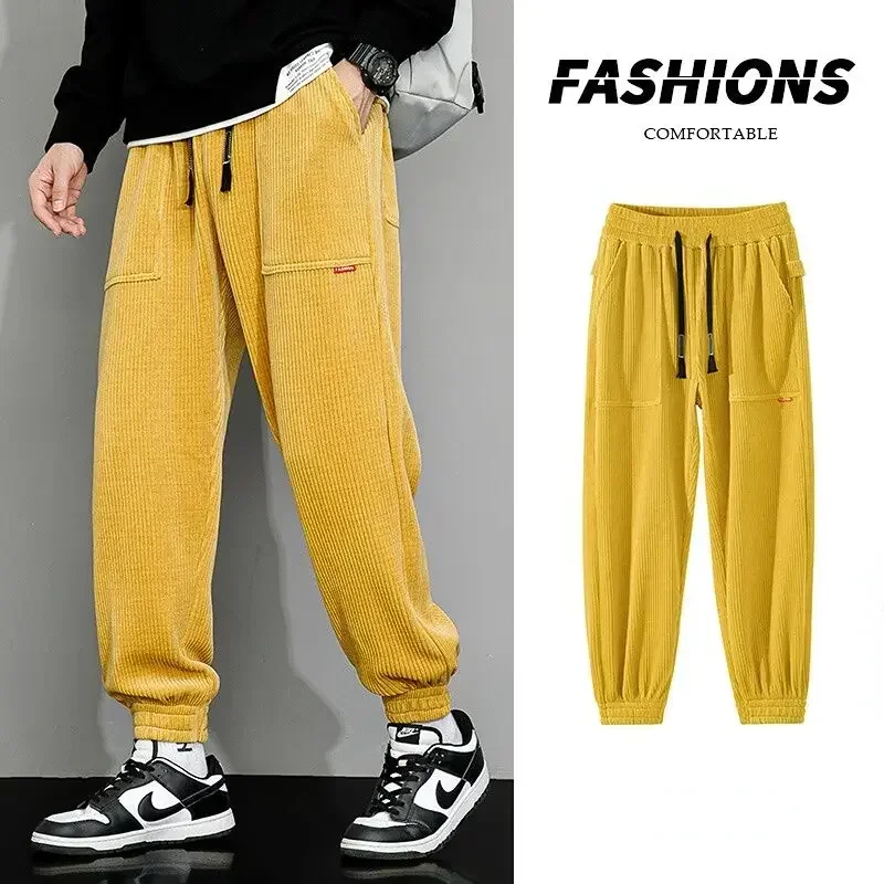 

Men's Casual Joggers Tie Pants Solid Oversized Man Street Pants Sweatpants Spring Autumn Loose Corduroy Pants Men Oversize 8XL