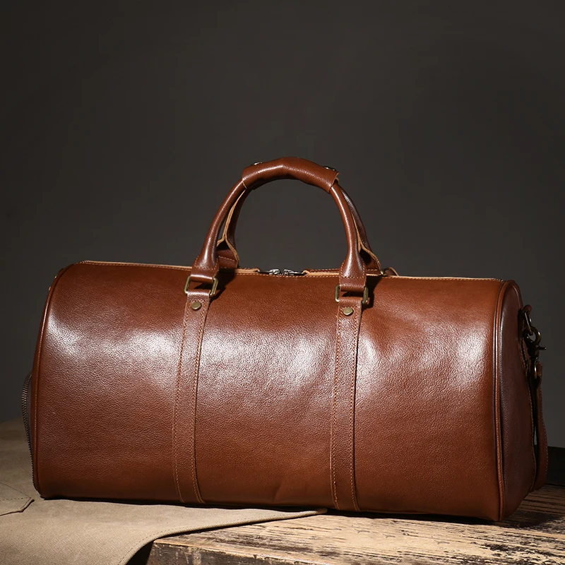 Men's Travel Bag Genuine Leather Luxury Luggage Bag Women's Weekend Duffle Vintage Business Handbag