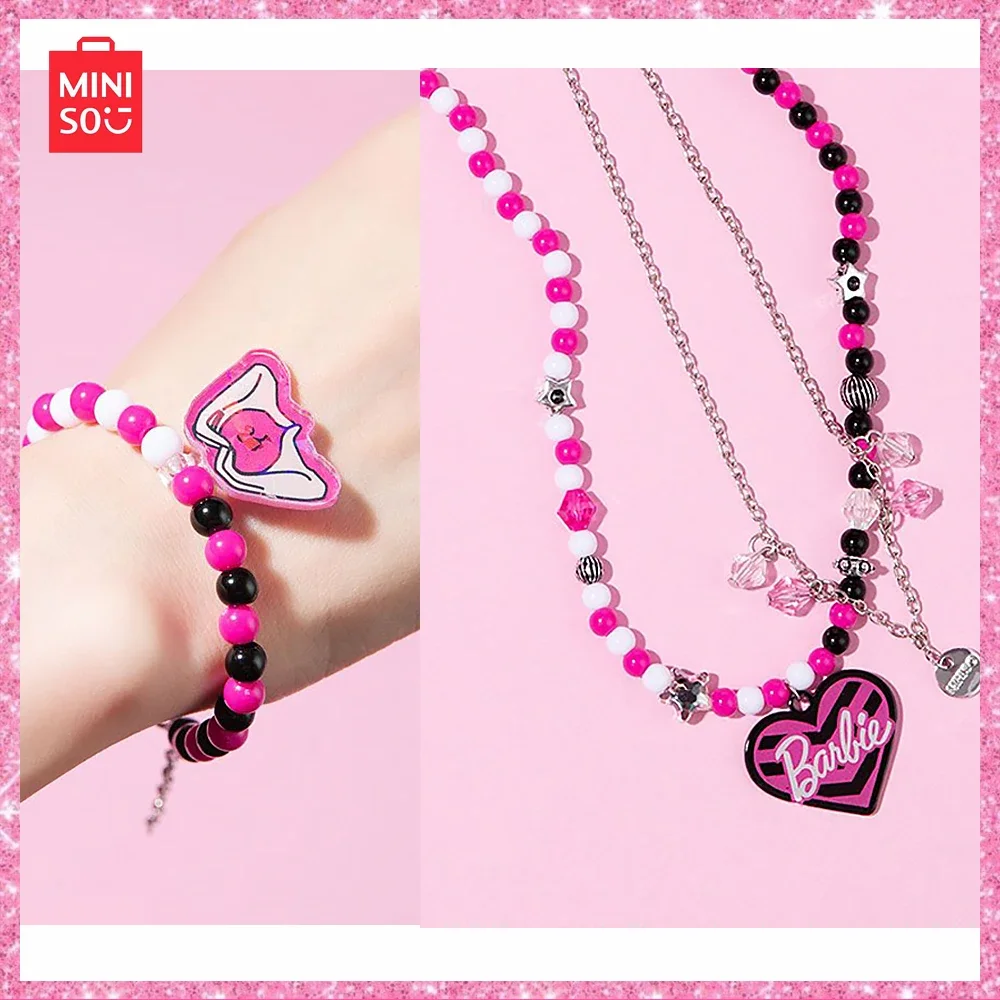 

2024 New Miniso Barbie Collection Sweet Girl Love Necklace Bracelet Two Piece Set for Girls Birthday and Valentine's Day Gift