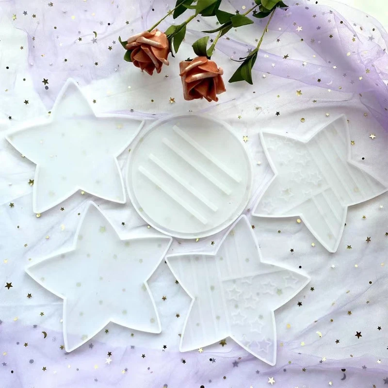 5 Pcs/Set Coaster+Cup Stand Epoxy Resin Mold Cup Mat+Storage Rack Table Mat Holder Silicone Mould DIY Crafts Tool