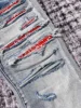 Discount men red bandana patches distressed blue jeans 4