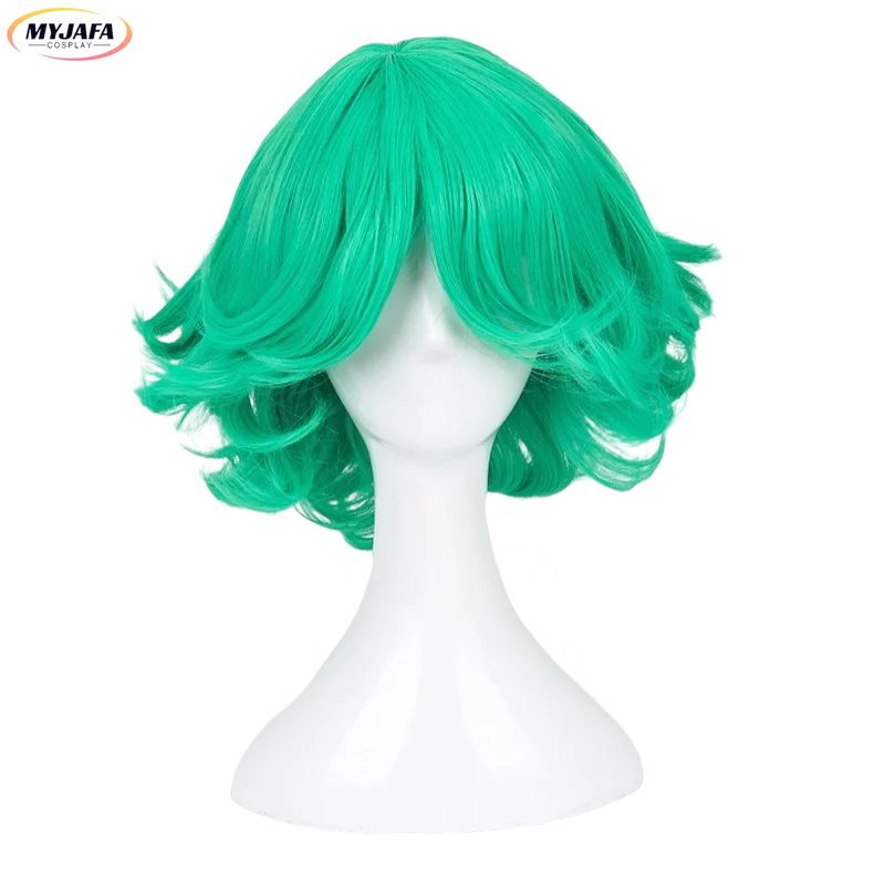 

High Quality Anime One Punch Man Senritsu no Tatsumaki Cosplay Wig 12" Green Curly Short Heat Resistant Synthetic Hair Wigs