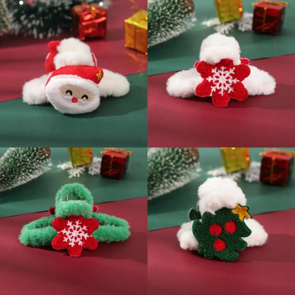 Xmas Headwear Christmas Plush Hair Clip Christmas Tree Shark Clip Santa Claus Grab Clip Cartoon Hair Jewelry Snowflake Hair Claw