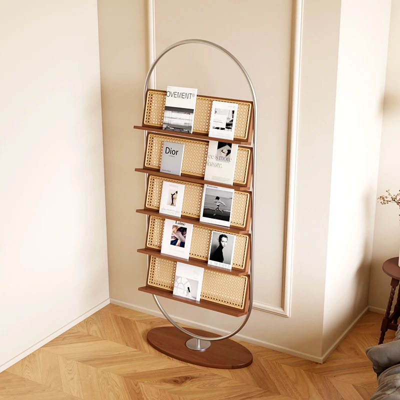 French Magazine Rack Mid-Century Luxury Display Shelf Solid Wood Book Organizer for Newspapers and Picture Books Furniture FYMR