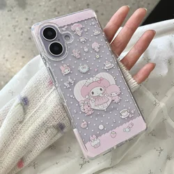 Chic Square Heart Melody Translucent Phone Case with Chain and Anti - Collision Bumper - iPhone 15 (Only Case)