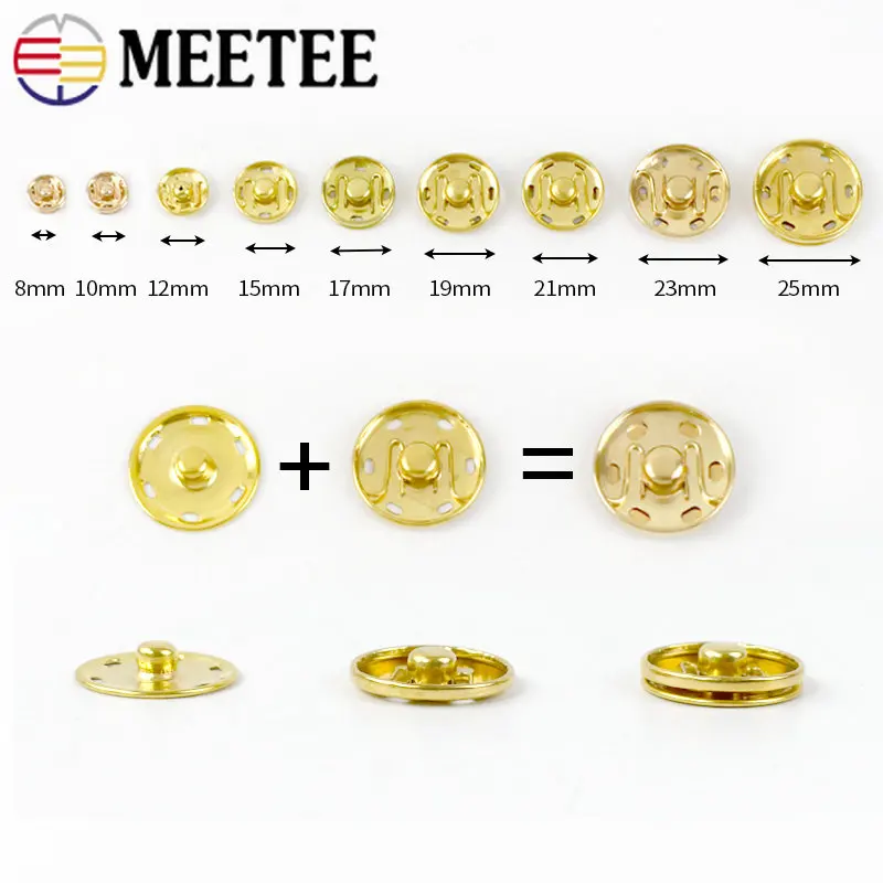 Meetee 10/25/50/75Sets 15mm Stainless Steel Silver Snap Button