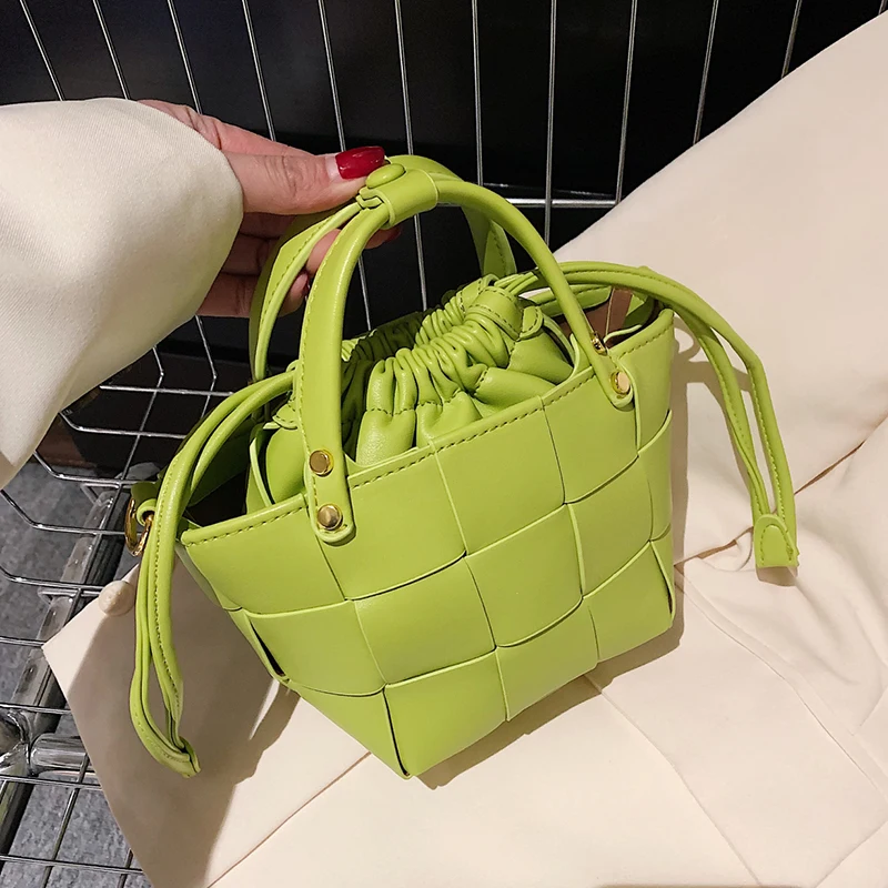

Versatile Portable Vegetable Basket New Women's Bag, Hand Woven Bag Drawstring Parent-child Crossbody Bag Bucket Bag Luxury Bag