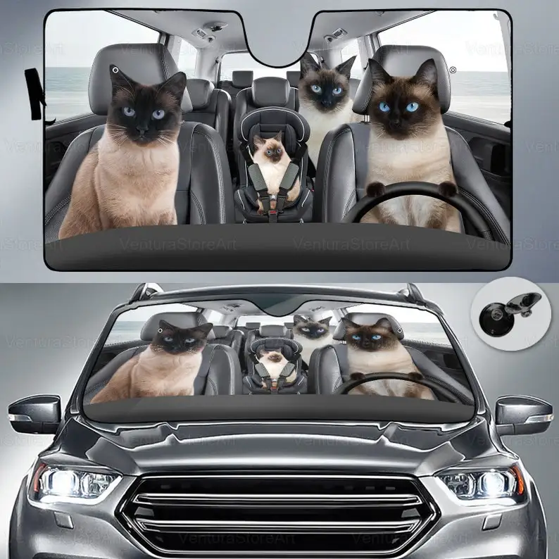 

Bali Cat Family Car Sun Shade, Windshield Sun Shade, Bali Gifts, Car Auto Sun Shade, Cute Car Accessories, Bali Cat Sun Protecto